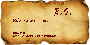 Récsey Irma névjegykártya